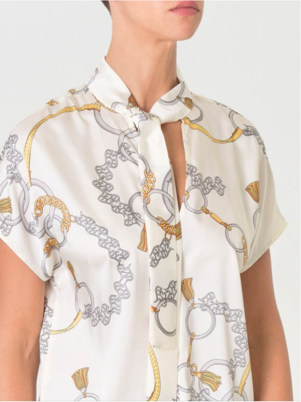 TitleEMME Marella Louvre Chain Print Twill Scarf Blouse US 12